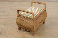 Load image into Gallery viewer, Vintage Wicker Storage Bench Ottoman With Cushion Seat Mid Century Coastal Style
