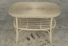 Load image into Gallery viewer, Vintage Cream Wicker Rattan Coffee Table 31 Inch Two Tier Boho Coastal
