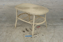 Load image into Gallery viewer, Vintage Cream Wicker Rattan Coffee Table 31 Inch Two Tier Boho Coastal
