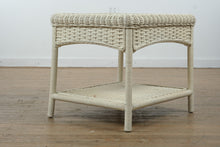 Load image into Gallery viewer, White Wicker Side Table with Glass Top &amp; Lower Shelf
