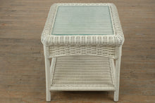 Load image into Gallery viewer, White Wicker Side Table with Glass Top &amp; Lower Shelf
