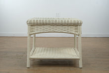 Load image into Gallery viewer, White Wicker Side Table with Glass Top &amp; Lower Shelf
