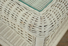 Load image into Gallery viewer, White Wicker Side Table with Glass Top &amp; Lower Shelf
