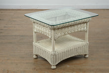 Load image into Gallery viewer, Coastal Wicker Side Table with Glass Surface and Shelf
