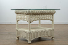 Load image into Gallery viewer, Coastal Wicker Side Table with Glass Surface and Shelf
