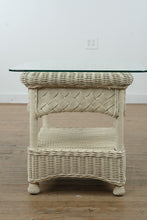 Load image into Gallery viewer, Coastal Wicker Side Table with Glass Surface and Shelf
