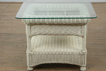 Load image into Gallery viewer, Coastal Wicker Side Table with Glass Surface and Shelf
