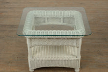 Load image into Gallery viewer, Coastal Wicker Side Table with Glass Surface and Shelf
