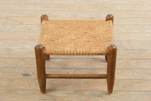 Load image into Gallery viewer, Woven Rush Seat Stool with Turned Wood Frame
