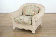Load image into Gallery viewer, Cream Woven Wicker Lounge Chair &amp; Matching Ottoman – Tropical Upholstery, Coastal Cottage Style
