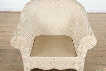 Load image into Gallery viewer, Cream Woven Wicker Lounge Chair &amp; Matching Ottoman – Tropical Upholstery, Coastal Cottage Style
