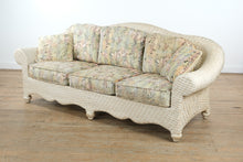 Load image into Gallery viewer, Off-White Woven Wicker Sofa – Tropical Upholstery, Coastal Cottage Style
