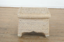 Load image into Gallery viewer, Off-White Woven Wicker Side Table – Coastal Cottage Accent Table
