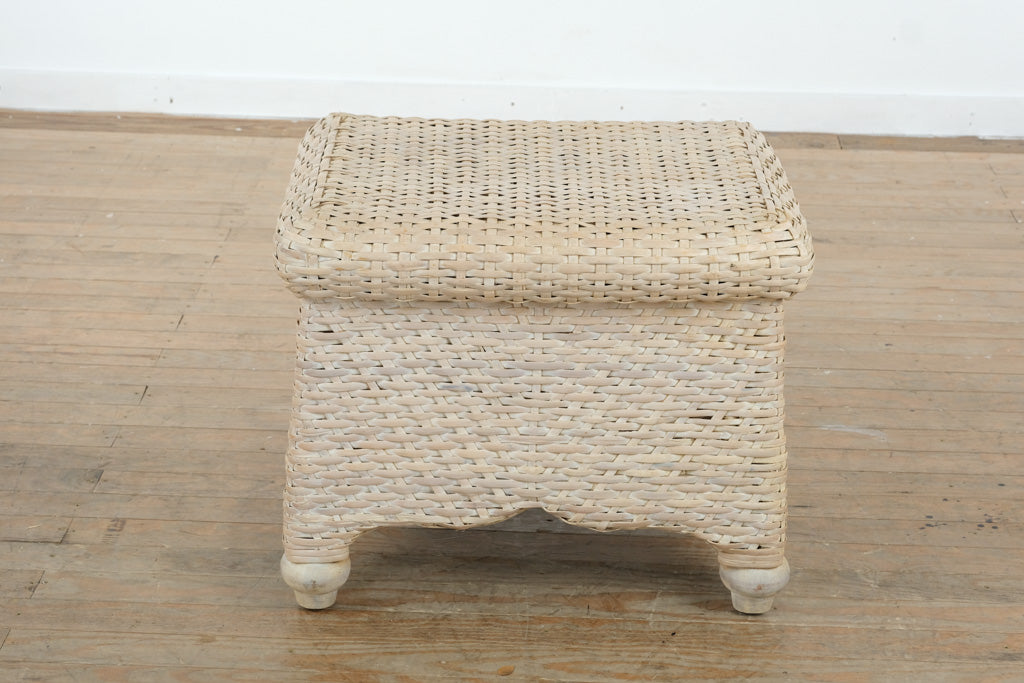 Off-White Woven Wicker Side Table – Coastal Cottage Accent Table
