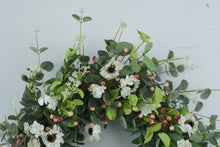 Load image into Gallery viewer, Artificial Eucalyptus Floral Wreath White Flowers Pink Berries 28 Inch Spring Decor
