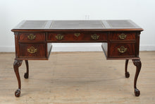 Load image into Gallery viewer, Traditional Mahogany Executive Desk with Inlaid Leather Top and Ball and Claw Feet
