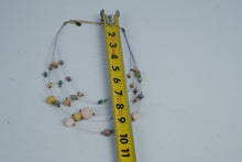 Load image into Gallery viewer, Multi Strand Pastel Beaded Necklace Lavender Cord Crochet Beads Gold Tone
