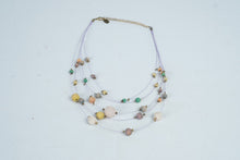 Load image into Gallery viewer, Multi Strand Pastel Beaded Necklace Lavender Cord Crochet Beads Gold Tone
