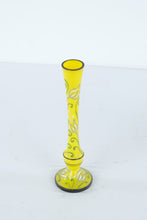 Load image into Gallery viewer, Czechoslovakia Yellow Art Glass Bud Vase Hand Painted Floral 8 Inch
