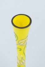Load image into Gallery viewer, Czechoslovakia Yellow Art Glass Bud Vase Hand Painted Floral 8 Inch
