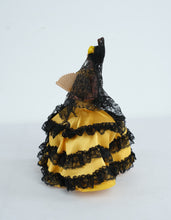 Load image into Gallery viewer, Spanish Flamenco Dancer Doll 10” Tall Yellow &amp; Black Lace Ruffled Dress w/ Fan – Souvenir Figure
