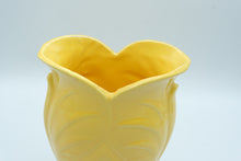 Load image into Gallery viewer, Vintage Yellow Art Pottery Vase Leaf Relief 9 Inch Flared Rim
