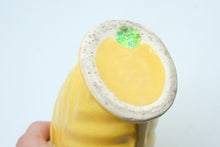 Load image into Gallery viewer, Vintage Yellow Art Pottery Vase Leaf Relief 9 Inch Flared Rim
