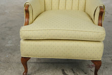Load image into Gallery viewer, Vintage Traditional Wingback Lounge Chair Yellow Upholstery Carved Wood 39 Inch
