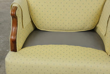 Load image into Gallery viewer, Vintage Traditional Wingback Lounge Chair Yellow Upholstery Carved Wood 39 Inch
