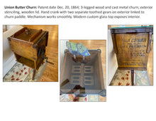 Load image into Gallery viewer, Antique Union Butter Churn 1864 Patent Wood and Cast Metal with Glass Top

