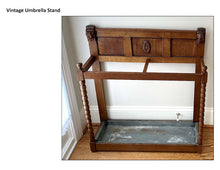 Load image into Gallery viewer, Antique Oak Umbrella Stand Carved Faces Barley Twist Zinc Drip Tray Hall Stand
