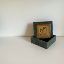 Load image into Gallery viewer, Edna Hibel Mother and Child Green Marble Lidded Box Artist Collectible
