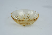 Load image into Gallery viewer, Amber Glass Starburst Footed Dessert Bowl Gold Tone Sunburst Design 5 Inch

