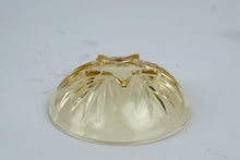 Load image into Gallery viewer, Amber Glass Starburst Footed Dessert Bowl Gold Tone Sunburst Design 5 Inch

