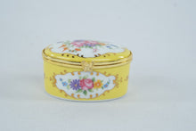 Load image into Gallery viewer, Andrea by Sadek Porcelain Hinged Trinket Box Yellow Floral Rose Gold Trim
