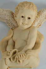 Load image into Gallery viewer, Cherub Angel Wall or Shelf Sitter – Resin Figure with Wings and Draped Cloth Detail
