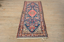 Load image into Gallery viewer, Antique Persian Style Runner Rug 26x72 Blue Red Floral Medallion
