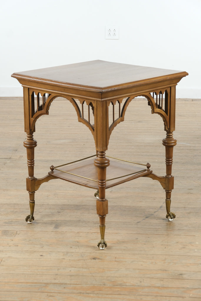 Antique Side or Tea Table – Large Square with Brass Claw Foot Casters