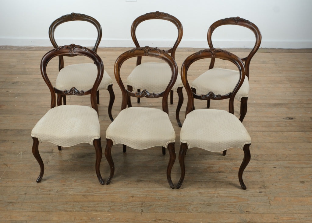 Set of 6 Antique Victorian Balloon Back Chairs – Carved Mahogany
