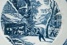 Load image into Gallery viewer, Currier and Ives Royal Winter Scene Blue Transferware Soup Bowl 10 Inch

