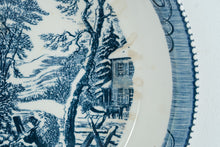 Load image into Gallery viewer, Currier and Ives Royal Winter Scene Blue Transferware Soup Bowl 10 Inch
