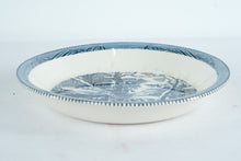 Load image into Gallery viewer, Currier and Ives Royal Winter Scene Blue Transferware Soup Bowl 10 Inch
