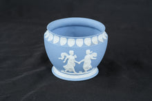 Load image into Gallery viewer, Jasperware Style Blue White Relief Planter Bowl Classical Cherub Cachepot 5 Inch
