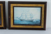 Load image into Gallery viewer, Vintage Pair Framed Clipper Ship Maritime Prints Wood Gold Frames

