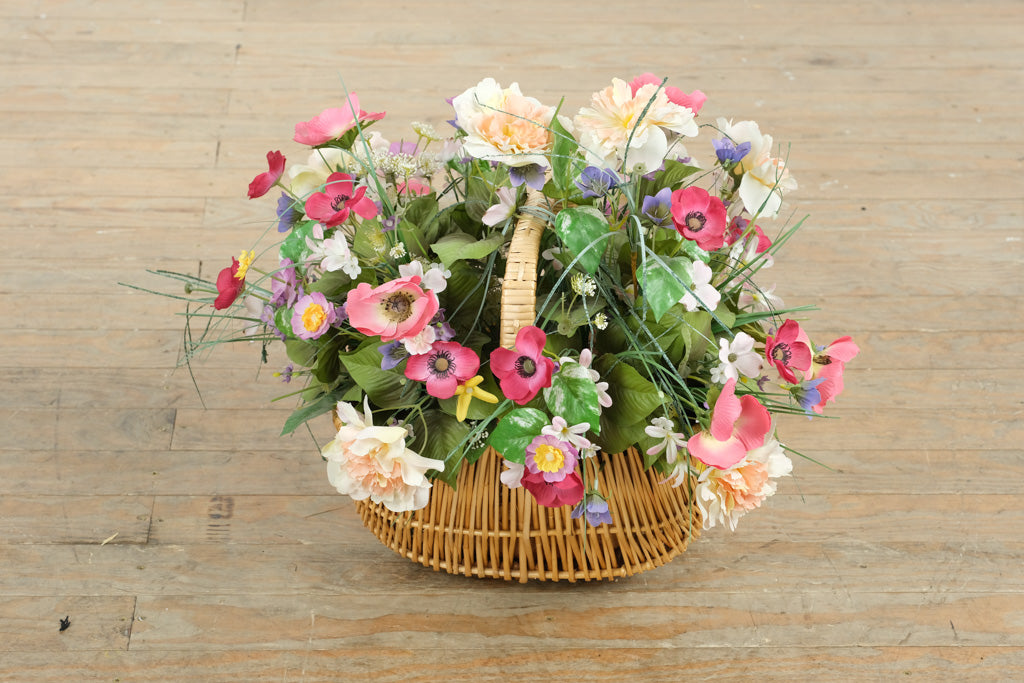 Vibrant Mixed Faux Flower Arrangement in Woven Rattan Basket – 14