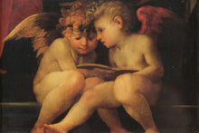 Load image into Gallery viewer, “Two Putti Reading” Mirror – Rosso Fiorentino Art Detail in Gilded Frame
