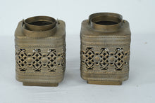 Load image into Gallery viewer, Vintage Brass Pierced Lantern Candle Holders Pair Floral Filigree Square
