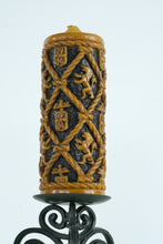 Load image into Gallery viewer, Mid-Century European-Style Sculpted Wax Candles on Japanese Cast Iron Holders – Vintage Pair (13.5")
