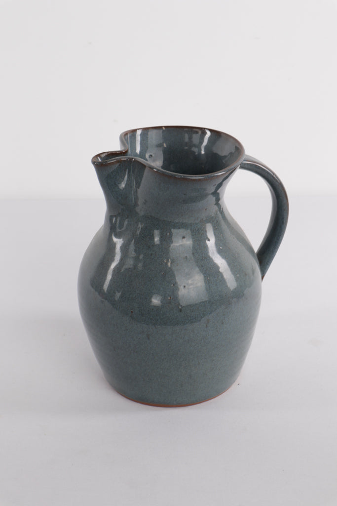 Jugtown Pottery Pitcher – Handcrafted Stoneware Blue Glaze, Signed & Dated 1995