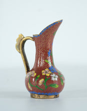 Load image into Gallery viewer, Cloisonné Miniature Ewer Pitcher – Red Enamel with Floral &amp; Bird Motif – 3" Tall
